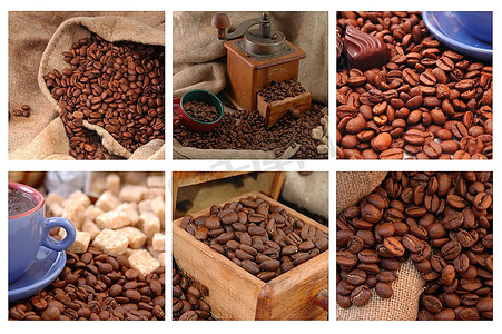 棕色咖啡豆背景摄影照片_咖啡豆的拼贴