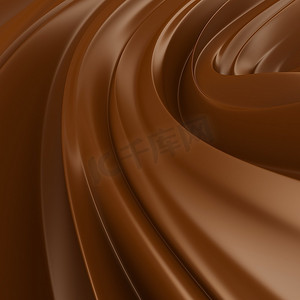 液体巧克力背景。巧克力波漩涡。干净、详细、美味的渲染。