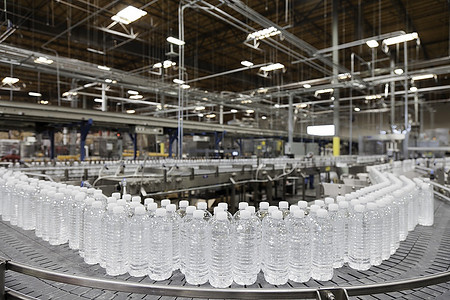 装瓶厂传送带上的瓶装水