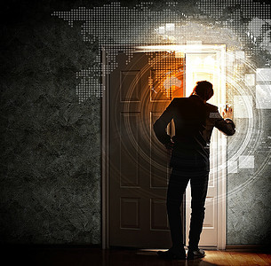 卡通动漫人物雨天女商人站在梯子上在墙上画图表圆珠笔雨天女商人站在