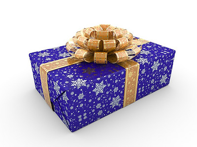 蓝色礼品盒花式蝴蝶结系列(蓝色包装纸上有金色条纹和星星)