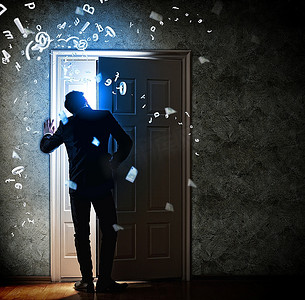 年轻商人开门卡通动漫人物门