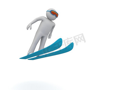 跳台滑雪(白色背景下的3D孤立人物，运动系列)