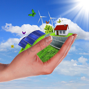用太阳能电池牵着绿色地球的手