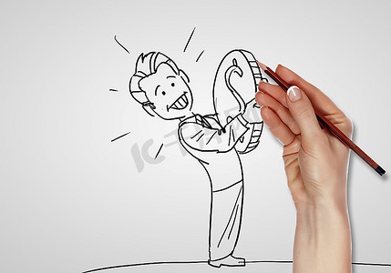 用铅笔画财务和商业上的成功简笔画卡通动漫人物