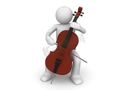 人物系列摄影照片_大提琴手(白色背景下的3D人物系列)