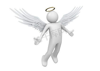 神圣守护天使-白色背景下的3D角色隔离系列
