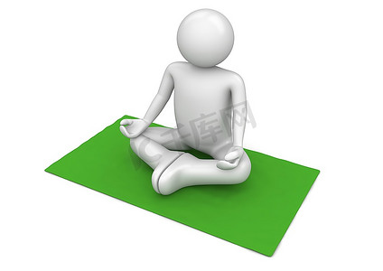 绿色地毯上的瑜伽(3D白底隔离人物系列)