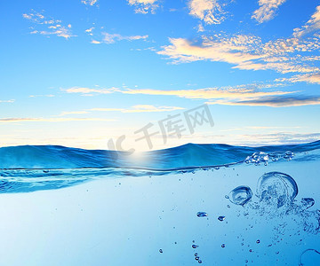冷的摄影照片_天空和海水的波浪与气泡插图