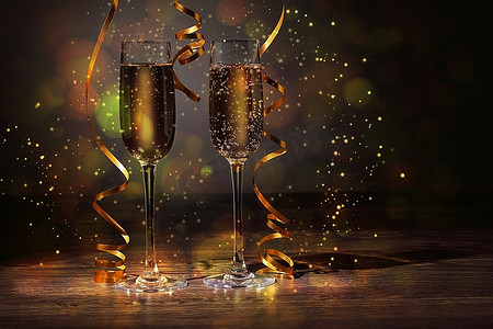 迎接新年摄影照片_准备好迎接新年的两个香槟酒杯