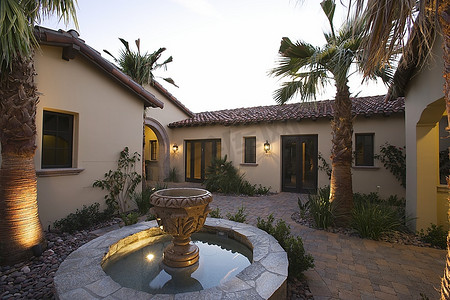 庭院内的棕榈泉喷泉