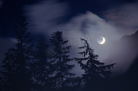 午夜的月亮摄影照片_月光