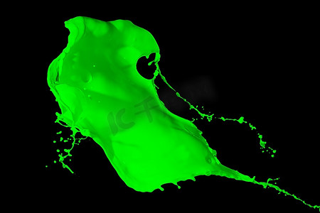 图片的绿色油漆飞溅孤立在黑色