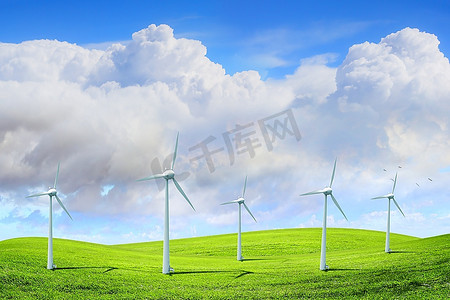 电风摄影照片_替代能源。  发电风车组