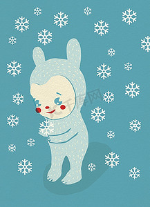 冬季服装卡通摄影照片_卡通生物站在冬天的雪