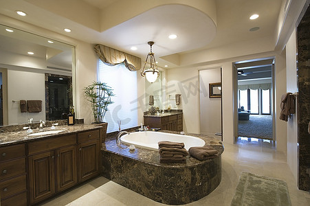 棕榈泉家中带环绕的大理石浴缸