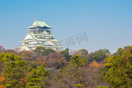 关西摄影照片_日本关西带秋园的大阪城堡