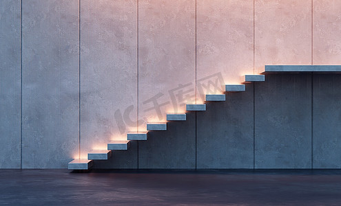 现代极简主义风格的楼梯，夜间照明