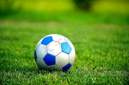小游戏摄影照片_绿草地上的足球。夏日与急性；S日