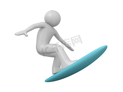 冲浪者(白色背景下的3D孤立人物，体育系列片)
