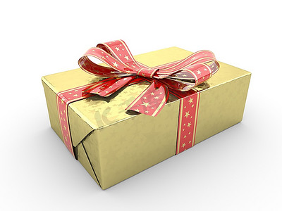 黄金礼品盒系列花式蝴蝶结(金色包装纸上有红色条纹和星星)
