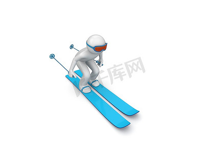 下坡滑雪者(白色背景下的3D孤立人物，运动系列)