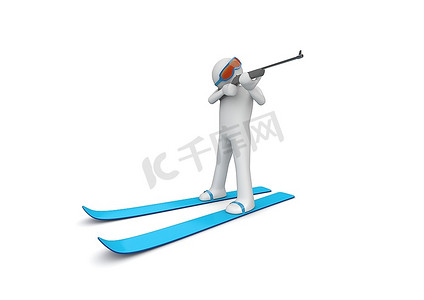 冬季两项运动员(白色背景下的3D孤立人物，体育系列片)