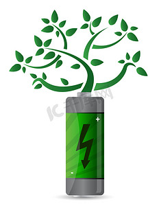 从电池的插图设计生长的树