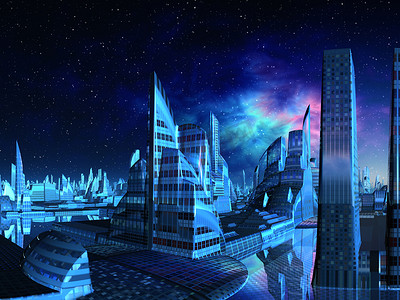 未来派的外星城市从码头