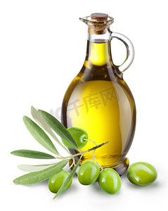 分支与橄榄及橄榄油一瓶.
