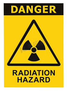 危险品运输管理摄影照片_辐射危险符号标志的 radhaz 威胁警报图标，黑黄色的三角形标志文本隔离