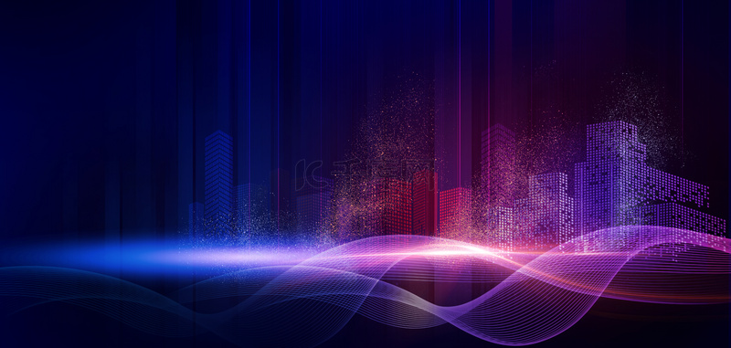 商务科技城市建筑蓝紫色色块背景
