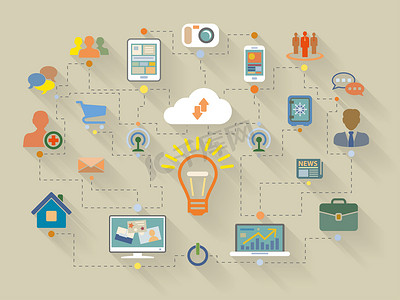  Flat Design style illustration of website analytics searc