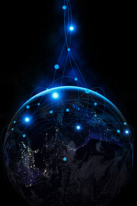 互联网地球科技摄影照片_地球从太空。全球商业的互联网概念. 