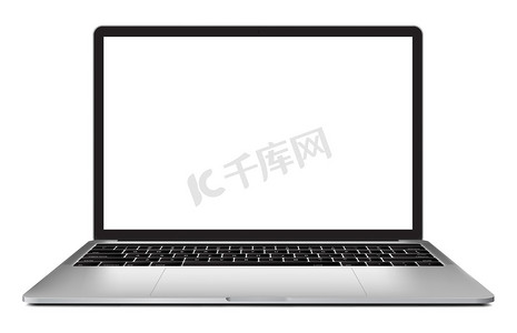 科技空间摄影照片_与空白屏幕在白色背景上孤立的 13 英寸笔记本电脑