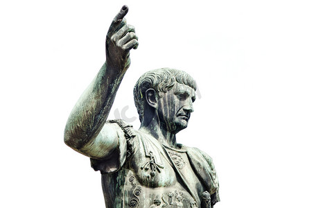 士兵古代摄影照片_孤立的主人家的罗马皇帝青铜雕像