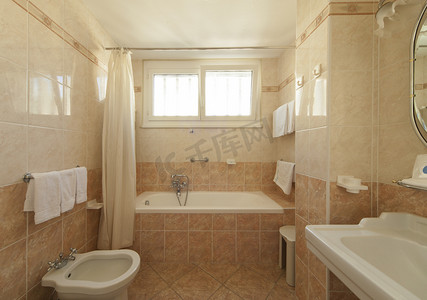 酒店浴室摄影照片_经典风格的浴室