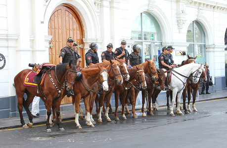 在秘鲁的马背上的警察