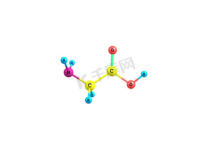 科技分子结构摄影照片_甘氨酸分子结构上白色孤立