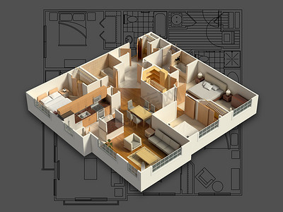 3d 带家具的房子内部