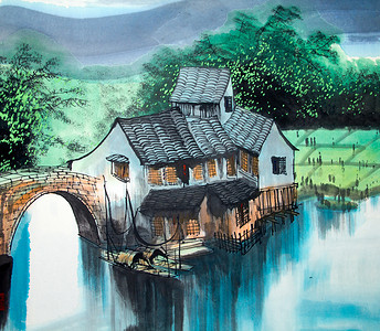 中国传统绘画的水上屋