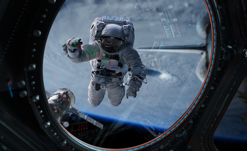 旅行3d摄影照片_宇航员工作在空间站3d 渲染元素的 th