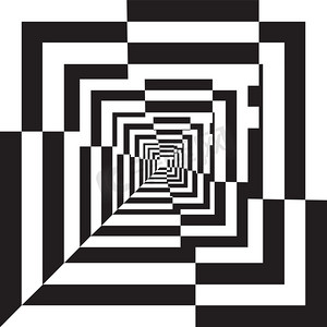 科技灰色几何摄影照片_A black and white relief tunnel. Optical illusion illustration.