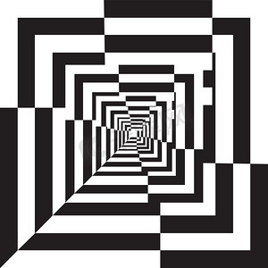 A black and white relief tunnel. Optical illusion illustration.