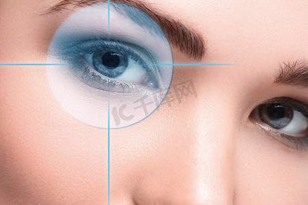 睫毛摄影照片_女性的眼睛。视力概念