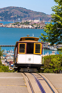 电缆车摄影照片_加利福尼亚州的旧金山海德街电缆车