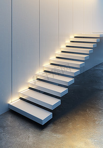 楼梯美陈摄影照片_现代极简主义风格的楼梯，夜间照明