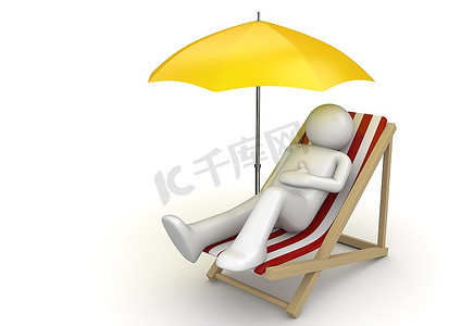 夏天系列摄影照片_躺在沙滩椅上的男人(白色背景人物系列3D隔离)