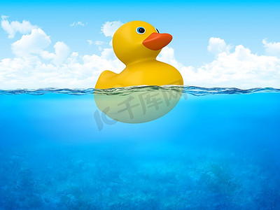 公海中的黄鸭(白色背景下的3D人物系列)