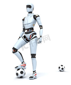 机器人玩足球摄影照片_机器人足球运动员